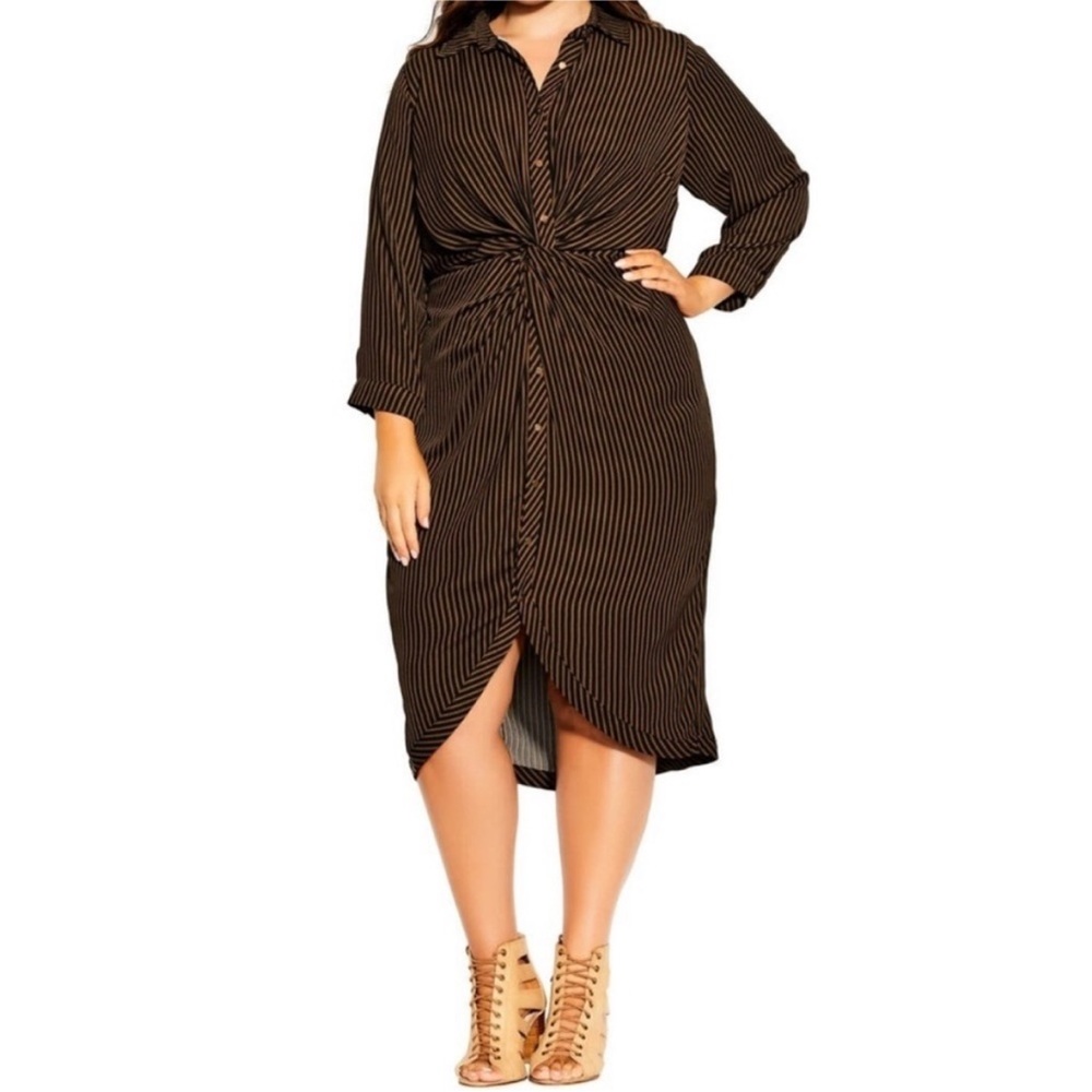 City Chic Twisted Stripe Dress in Copper Stripe SZ 20 NWT